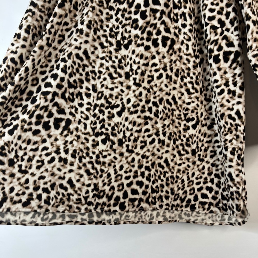 Calvin Klein Top Women 2X Brown Leopard Print Bell Sleeve Faux Leather Trim - Picture 4 of 8